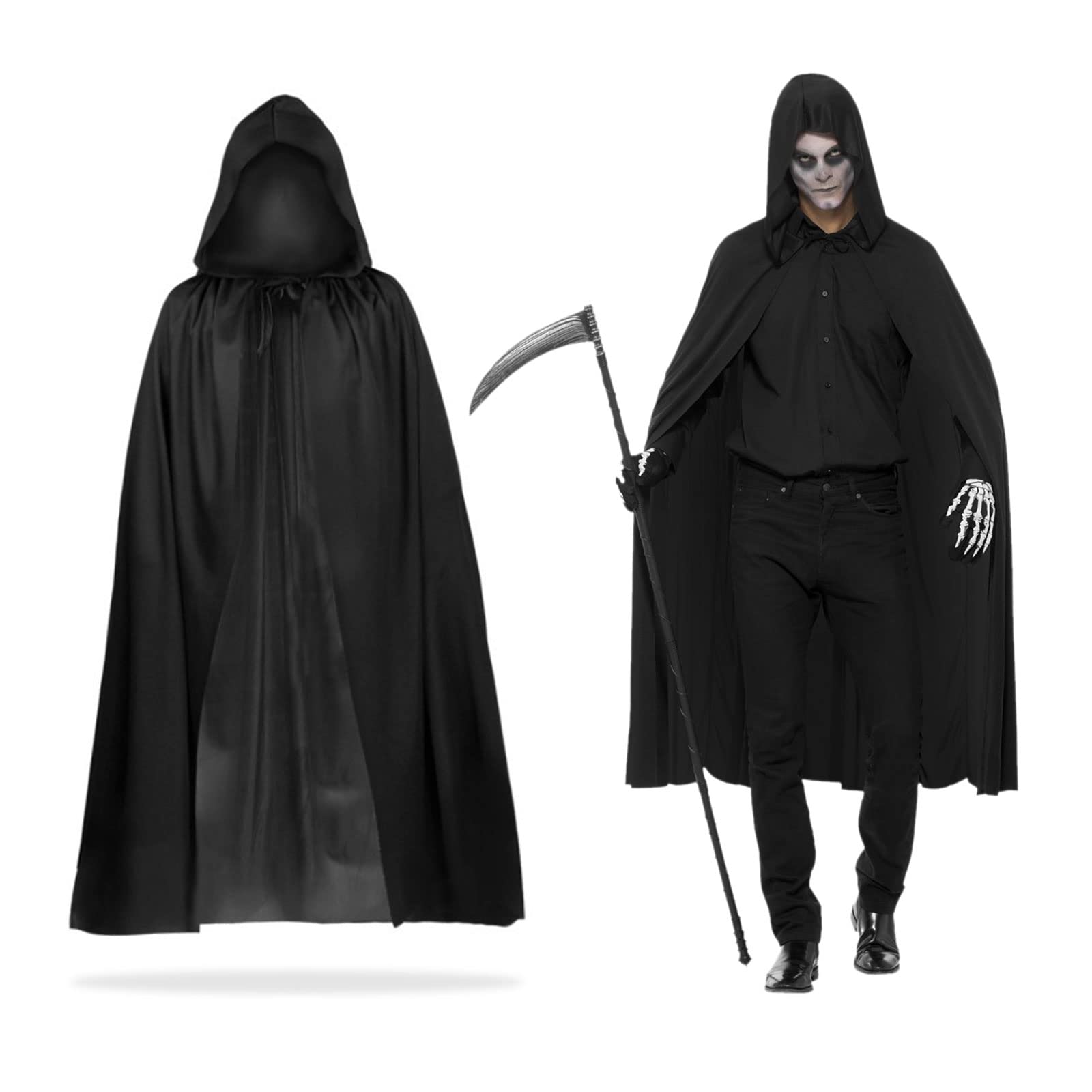 MIVAIUN Black Cape Halloween Hooded Cape Witch Cosplay Accessories Adult/Kids Halloween Fancy Dress Costume Adult cape, Cloak for Halloween Party Fancy Dress, Masquerade, Family Party (Black,120cm)