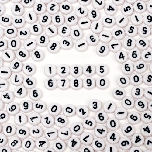 WangLaap 500Pcs Number Beads Acrylic 4x7mm Round Beads for Bracelets Neckless Friendship Jewelry DIY Making (4 * 7White-NoBox)