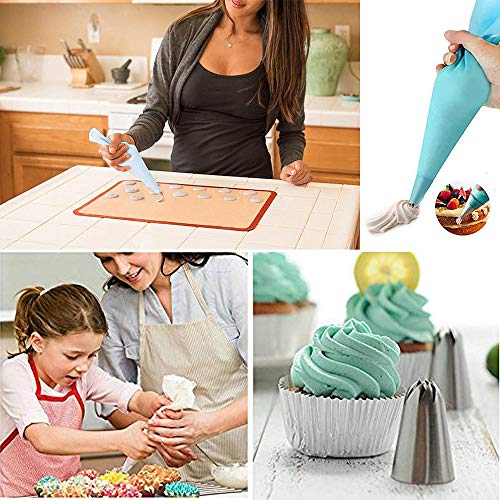 AukCherie - Set di 8 beccucci per Pasticceria, in Acciaio Inossidabile, 6 beccucci, 1 Tasca da Pasticceria, 1 accoppiatore, Kit Fai da Te per Decorazione di Torte (Blue 1)