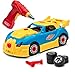 Brunfen Toys Build-Your-Own 30 Piece Racing Car Toy for Kids with Sounds and Lights, Includes Toy Power Drill
