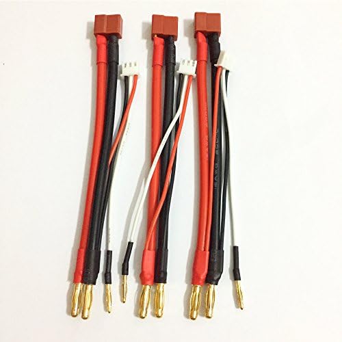 Oishi Tech 3pcs 2S balance charging cable connector 4.0mm gold bullet banana to T female plug 12AWG silicone wire for car lipo battery hard case cable