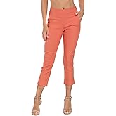 HDE Pull On Capri Pants for Women with Pockets Elastic Waist Cropped Work Pants