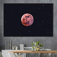Framed Canvas Wall Art Full Moon Aerial Astronomy & Space Expressive Global Moon Multicolor Photography Realism Warm - 16x24 inches