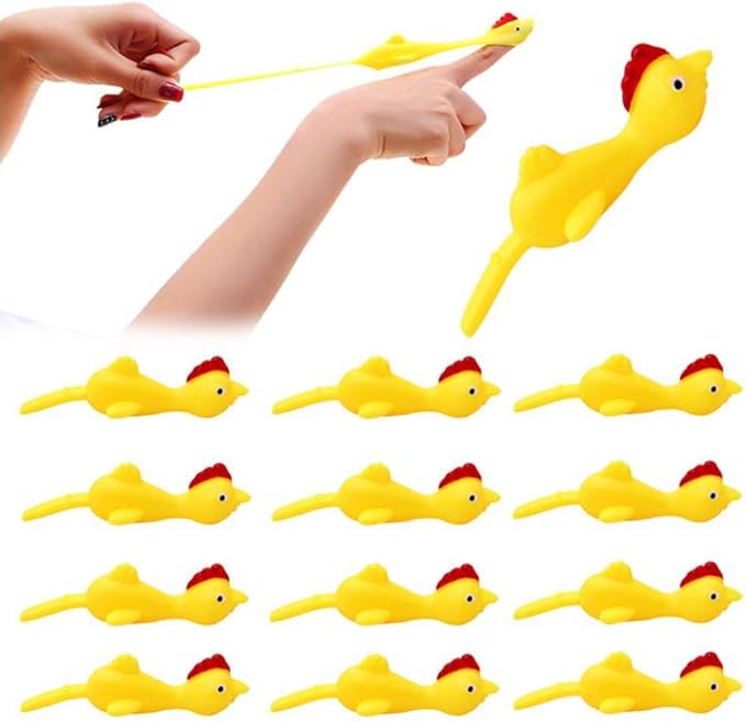 12 Pack Fidget Sensory Toy Slingshot Chicken Rubber Chicken Flick