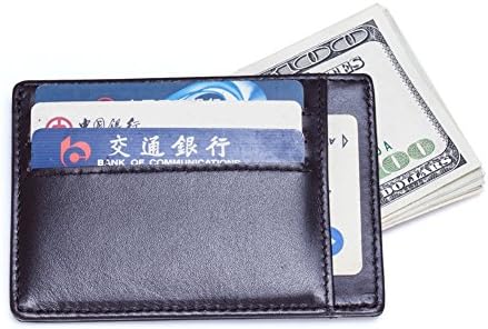 Premium Men's Full Grain Leather Money Clip, Wallet with RFID Blocker Slim Credit Card Holder (Brown)