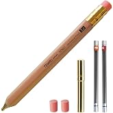 WN03 Wooden Mechanical Pencil Set, 2.0mm Extra Bold, Thick Barrel, Incense Cedar Natural Pencil with Lead Refills (HB, B), Eraser Refills, and Brass Sharpener for Writing, Sketching, Drawing