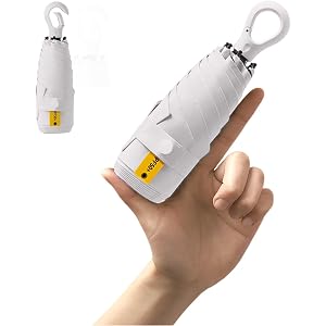 Mini Travel Umbrella UV Protection - Small Folding Parasol with Carabiner Ring Handle/UPF 50+/Ultra-Lightweight/Compact/Telfo