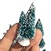 Mini Snow Globe Christmas Trees Tabletop Fake Bottle Brush Pine Trees Decor Craft Xmas Village Flocked Trees Party Decoration DIY Accessories Up to 4-7/8’’ Bluish Green16PCS with White Plastic Base