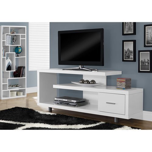 Monarch Specialties I 2573 White with 1 Drawer TV Stand, 60"