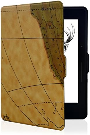 GammaBai Discover Series Map Pattern Case Cover for Amazon Kindle Voyage with Auto Sleep/Wake Feature Ultrathin Pu Leather Screen Protector Brown