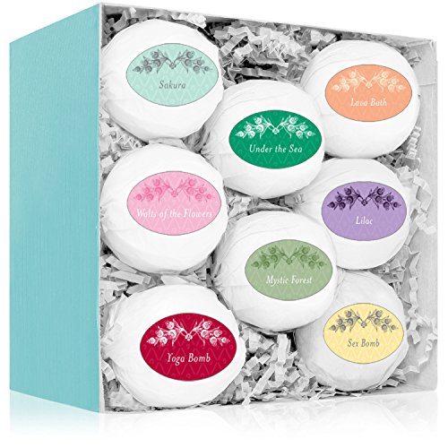 Radha Beauty Bath Bombs Gift Set - 8 All Natural Assorted Essential Oil Bath Bombs - Infused with essential oils and Organic Coconut Oil & Shea Butter for Moisturizing Dry Skin - Great gift for her