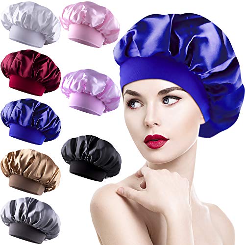 Duufin 8 Packs Sleeping Caps Women Hair Satin Hair Cap Sleep