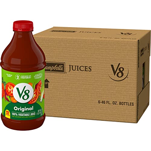 V8 Original 100 Vegetable Juice, Vegetable Blend with Tomato Juice, 46 FL OZ Bottle (Pack of 6