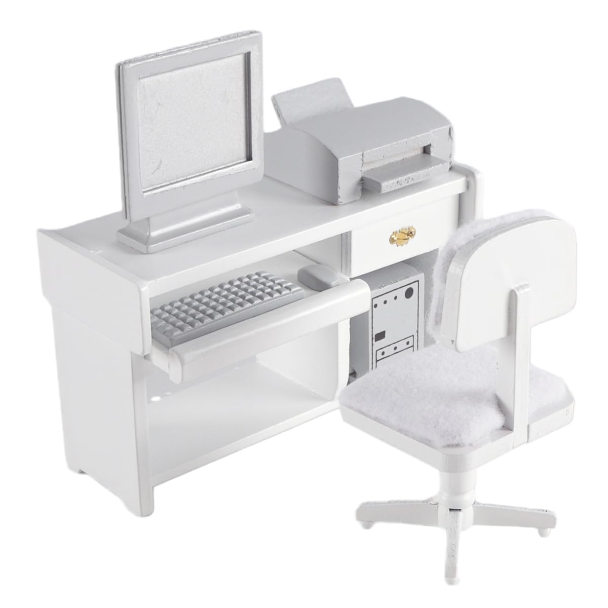 Nicear 1 Set Wooden Computer Printer Decorations Accessories Miniature Office Desk Model Mini Office Desk Toys Miniature Furniture White