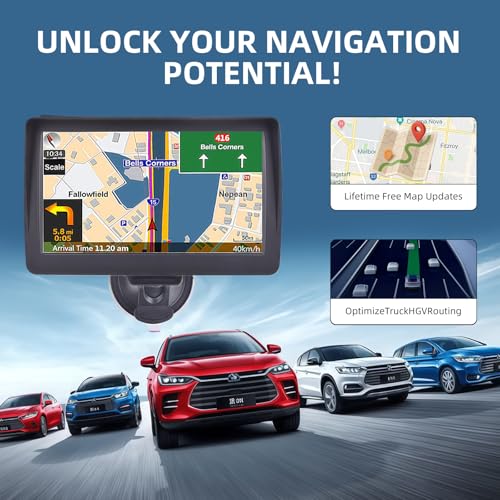 7” Car & Truck Sat Nav with UK & Europe 2026 Maps, Free Lifetime Updates, GPS Navigation System for HGV, Voice Guidance, Speed Camera Alerts & Postcode Search