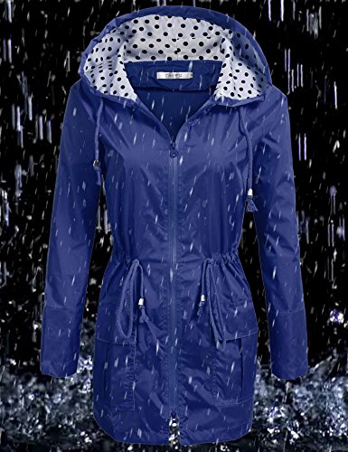 Unibelle Waterproof Lightweight Rain Jacket Active Outdoor Hooded Raincoat for Women, Navy Blue, X-Large