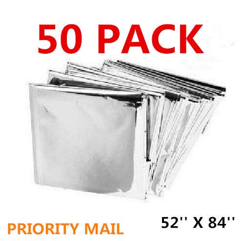 50 Pack • Emergency Solar Blanket Survival Safety Insulating Mylar Thermal Heat