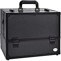 Makeup Train Case Professional Adjustable - 6 Trays Cosmetic Cases Makeup Storage Organizer Box with Lock and Compartments 14 Inch Large Black