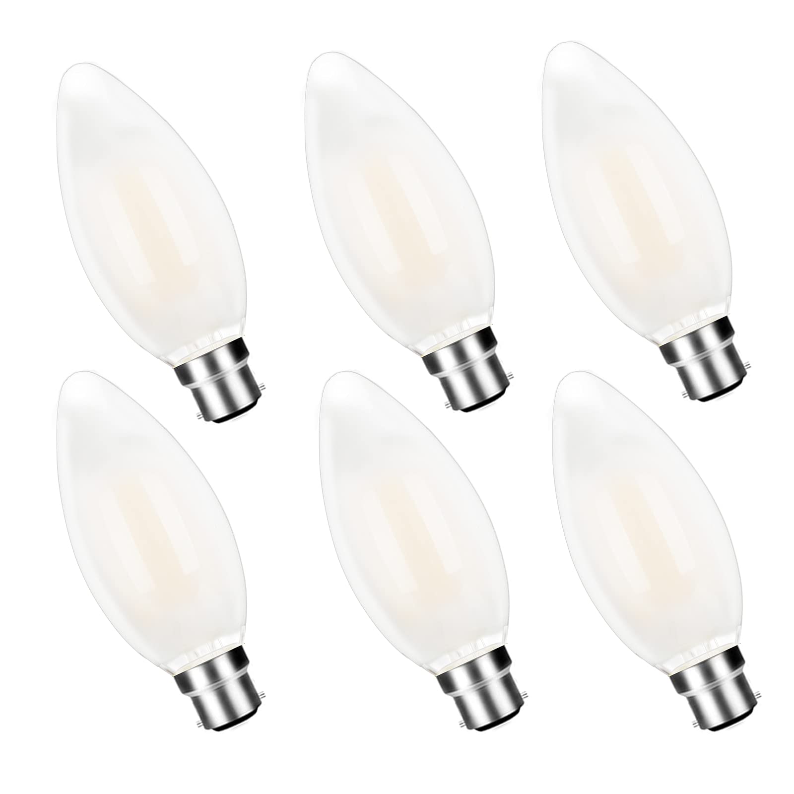 YBTOP B22 LED Bayonet Cap Bulb, 4W (Equivalent to 40W), Warm White 2700K, B22 with Bayonet Base (Dimmable) 400 Lumen Edison Candle Energy Saving Lightbulbs,6-Pack