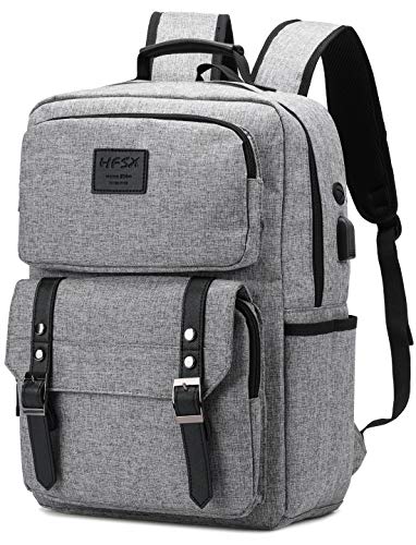 Vintage Laptop Backpack for Women Men Stylish Backpack College School Backpack with USB Charging Port Business Travel Durable Backpack Fit 15.6 inch Laptop Grey