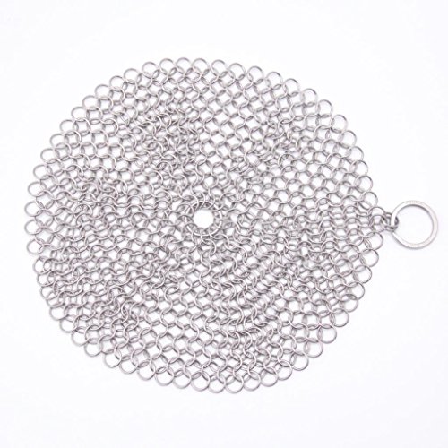 Staron 6"x 6" Stainless Steel Chainmail Scrubber 316 Cast Iron Cleaner Brush for Cast Iron Pan Skillet Pan Griddle Wok Grill Scraper Skillet Scraper (6 x 6" Sliver)