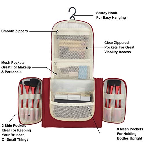 Hanging Toiletry Bag for Women & Men, OMYSTYLE Portable Travel Kit Bag, Waterproof Bathroom Toiletries Organizer with Hook for Makeup, Cosmetic, Shaving, Shampoo (Travel Size, Red) 3 Hanging Toiletry Bag for Women & Men, OMYSTYLE Portable Travel Kit Bag, Waterproof Bathroom Toiletries Organizer with Hook for Makeup, Cosmetic, Shaving, Shampoo (Travel Size, Red)