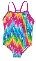 Speedo Girls Thin Strap One Piece Swimsuit (5, Rainbow Zig Zag)