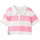 SweatyRocks Girl's Striped Collar T Shirt Short Sleeve Half Button Summer Tee Tops