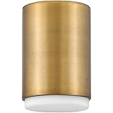 Hinkley Cedric Extra Small Flush Mount Single Light, Cylinder Shape, Modern, Etched Opal Glass - Lacquered Brass Finish