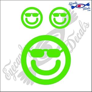 HAPPY FACE WITH SUNGLASSES 4" TALL DECAL LIME GREEN