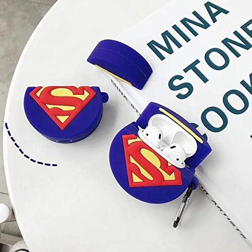 ikazen 3D Funny Cartoon Silicone Protective Case Cover with Key Chain Clasp for Apple AirPods (Superman)