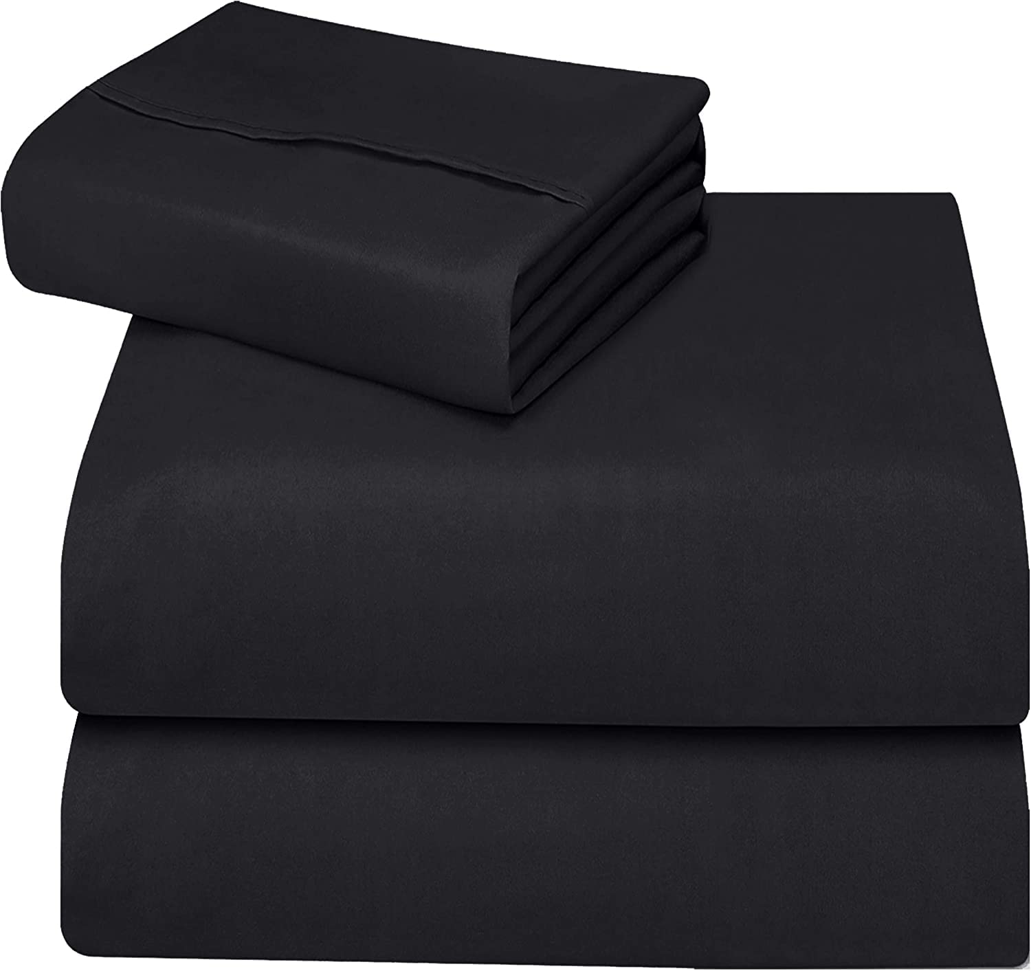 ComfyWell Double Sheet Fitted - Fitted Sheets Double Deep Fit (35 cm) - Soft Brushed Microfibre Fabric black bedding - Shrinkage and Fade Resistant. (Double (135x190cm), Black)