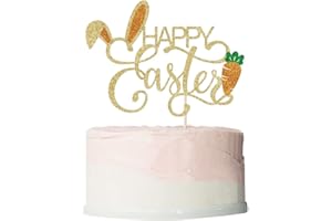 BEKATEREA Happy Easter Cake Topper,Bunny ears/carrot cake decoration,Good for Happy Easter Spring Themed Party Supplies (gold) (Rose gold)