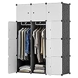 KOUSI Portable Closet Wardrobe Closet Clothes Closet Bedroom Armoire Storage Organizer with Doors, Spacious & Sturdy, Extra Space & Durable Black HHRBYG-TZ (6 Cubes&2 Hanging Section)