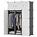 KOUSI Portable Closet Wardrobe Closet Clothes Closet Bedroom Armoire Storage Organizer with Doors, Spacious & Sturdy, Extra Space & Durable Black HHRBYG-TZ (6 Cubes&2 Hanging Section)