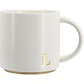 COLLECTIVE HOME - Monogram Ceramic Mugs, 15 oz Golden Initial Coffee Cups, Elegant Capital Alphabet Tea Mugs, Elegant Personalized Mug with Gift Box, Luxurious Cups for Office and Home (L)