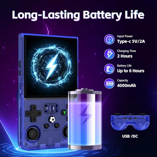 R36MAX Retro Handheld Game Console, Retro Game Console with 4.0 Inch IPS HD Screen, Open Source Linux System and 4000mAh Battery (Blue 128GB)