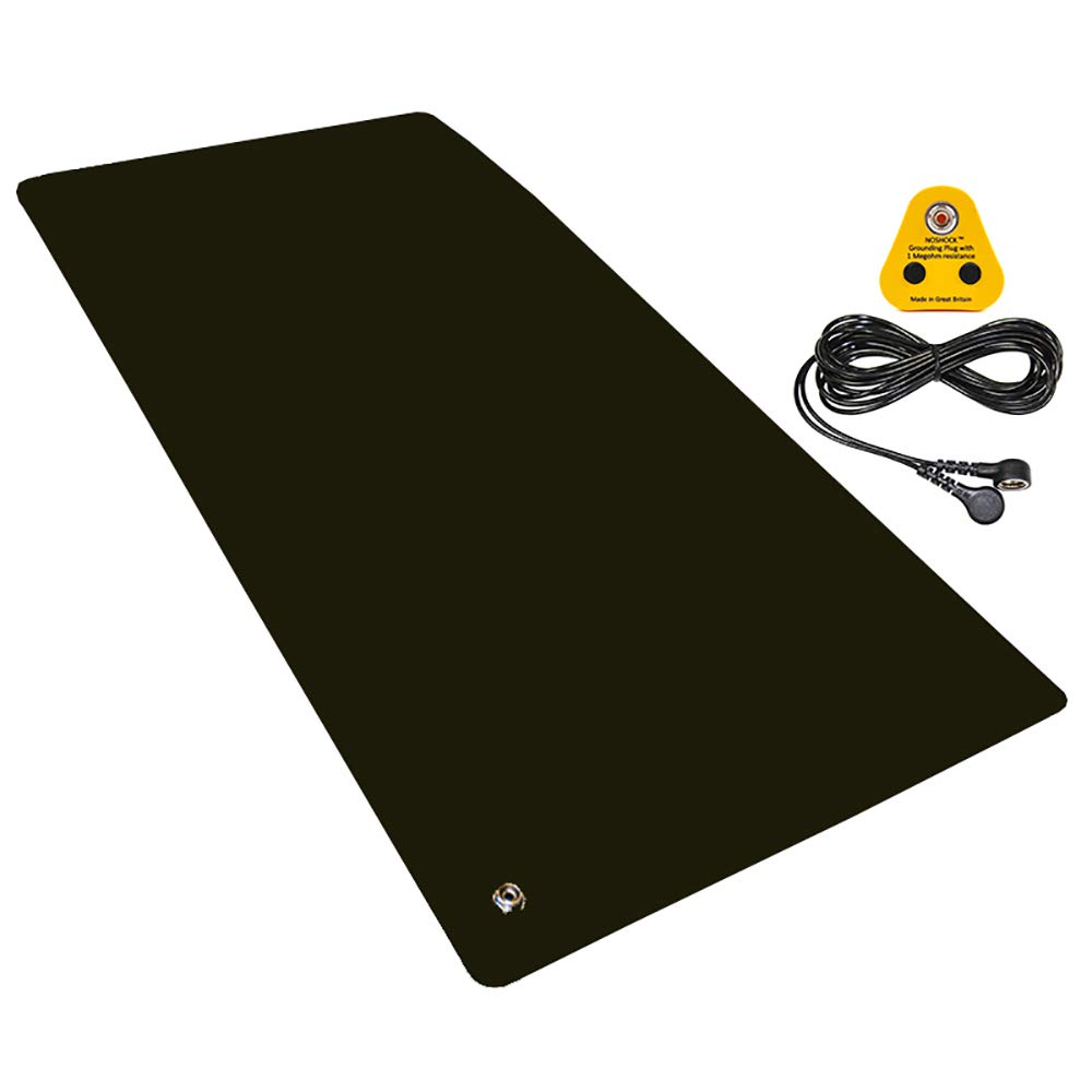 NOSHOCK Anti-Static ESD Grounding Mat Kit – 300x600mm (Black) With Rounded Corners, Includes Anti Static Mat, UK Grounding Adapter, Grounding Lead (Wrist Strap Not Supplied)