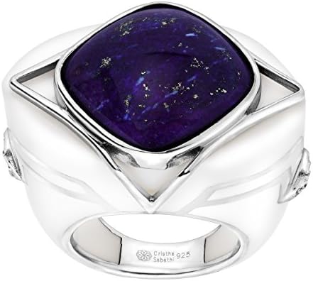 Cristina Sabatini Natural Lapis &amp; White Topaz Triangle Ring in Rhodium-Plated Sterling Silver Size 7