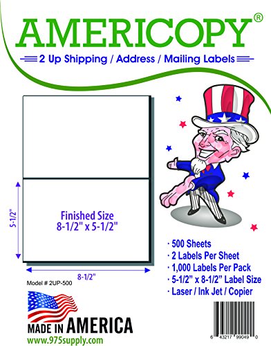 Americopy - Half Sheet - Shipping Labels - 5-1/2" X 8-1/2" - 1,000 Labels - Thumbnail 4