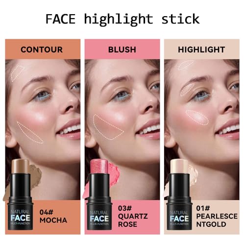 YOUMEDI FACE HIGHLIGHT STICK, CREAM CONTOUR STICKS SHADES WITH HIGHLIGHTER & BLUSH, NON-GREASY LONG-WEAR FACE CONTOURING PEN, WATERPROOF SHIFT-PROOF LASTING GLOW FINISH HIGHLIGHTER MAKEUP STICK(11)