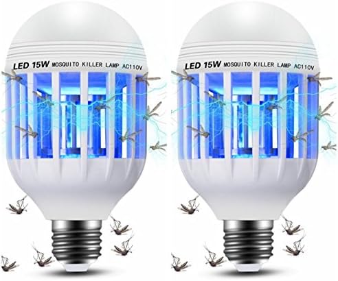 SMADZ Bug Zapper Light Bulb 15W 2 in 1 Mosquito Killer, Electronic Insect Killer, Fly Killer 1200LM E26/E27 Lamp Socket Base Indoor Outdoor Garden Porch Patio Backyard, Pack of 2