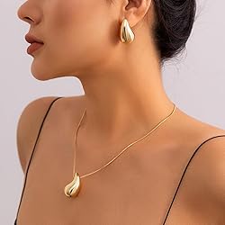 Teardrop Necklace Earrings Chunky Gold Hoop