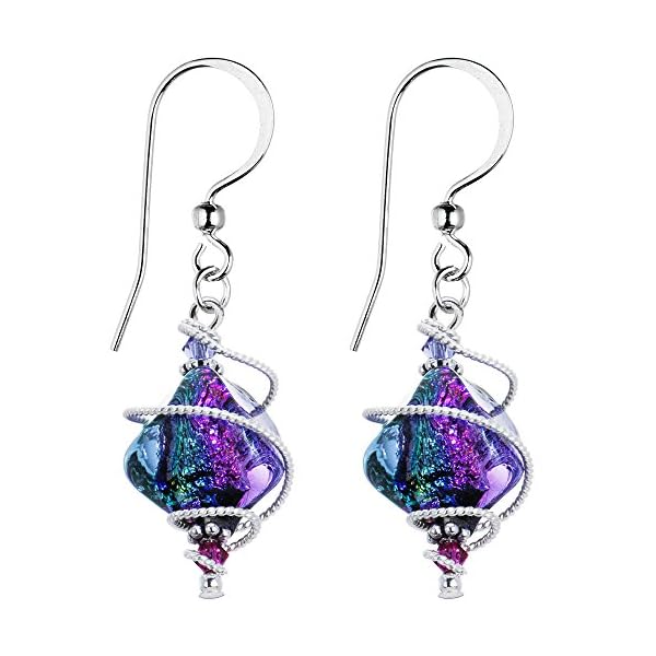 Body Candy Handcrafted 925 Silver Purple Dichroic Drop Dangle Earrings Created with Crystals