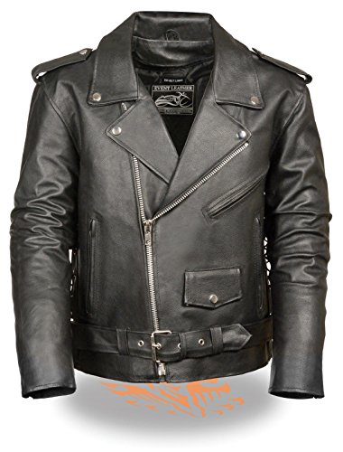 MEN'S MOTORCYCLE MC POLICE STYLE LEATHER JACKET WITH SIDE LACES COW LEATHER (4XL Regular)