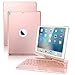 iPad 9.7 Keyboard Case,VANKY 360 Rotate Stand Smart Keyboard Cover 7 Color Backlit Keyboard Case Folio with Auto Wake/Sleep for iPad Air,iPad Air 2,iPad Pro 9.7 and 2018/2017 New iPad 9.7(Rose Gold)