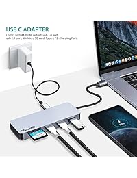 Adaptador USB C Hub WDLAND USB C con puerto de carga USB C, salida HDMI 4K, puerto USB 3.0 USB 2.0, lector de tarjetas SD Micro SD para MacBook Pro Samsung S9 y más   Gris m