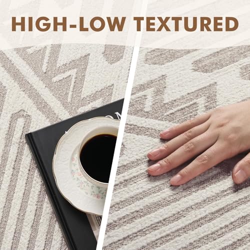 Area Rug for Living Room Rug 5x7 High Low Textured Jacquard Tufted Boho Geometric Washable Bedroom Rug Carpet for Dining Room Nursery Non Slip Beige