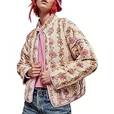 VAOYIU Women's Loose Retro Striped Quilted Jacket Stand Collar Cropped Puffer Outerwear Vintage Coat with Contrast Trim