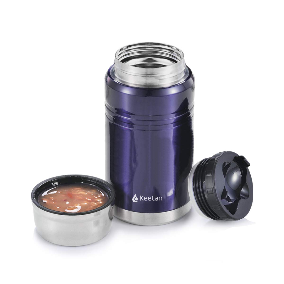 SOMIGA Insulated Stainless Steel Food Jar with Folding Spoon,Bag-Vacuum Double Wall, BPA Free,Unbreakable,Leak Proof, Hot and Cold Preservation Food Container (26OZ, Blue)